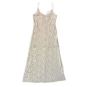 Ark & Co Dress Womens M Ivory Nude Lace Floral Strappy Maxi Boho Wedding Party